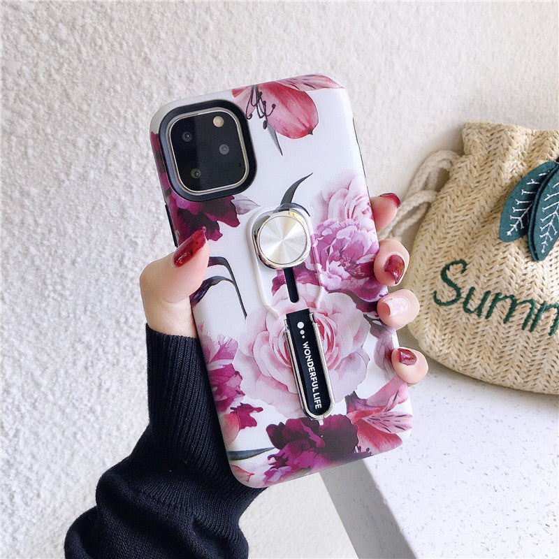 Coque iPhone Florale Élégante avec Anneau Support